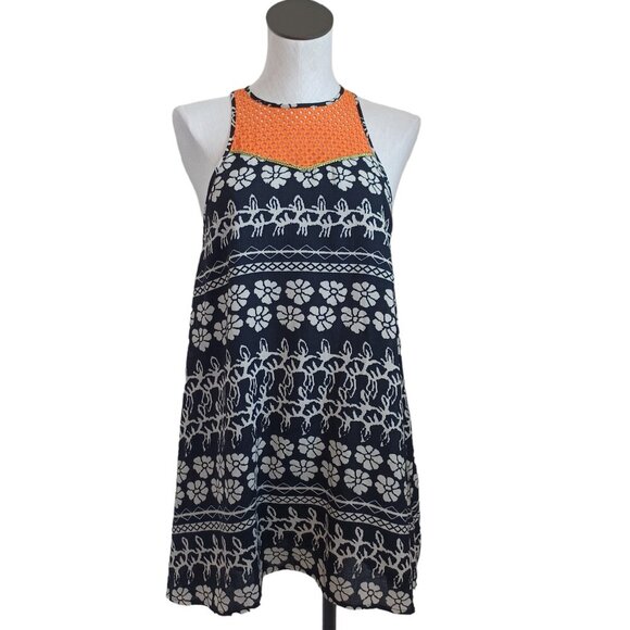 THML Dress Black Floral Orange Back Zip Halter Racer Back Style Womens Small - Picture 1 of 14